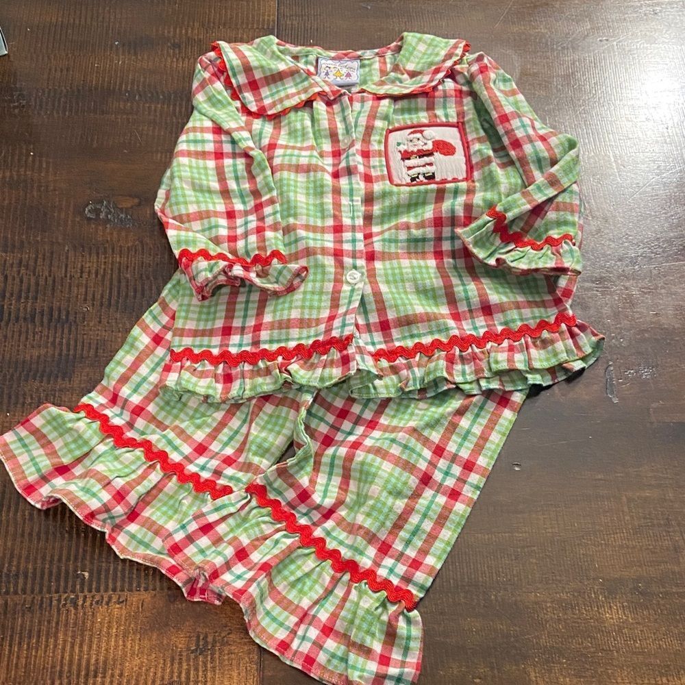 Three Sisters smocked Plaid Kids Pajamas with Ruffle Trim 24 months